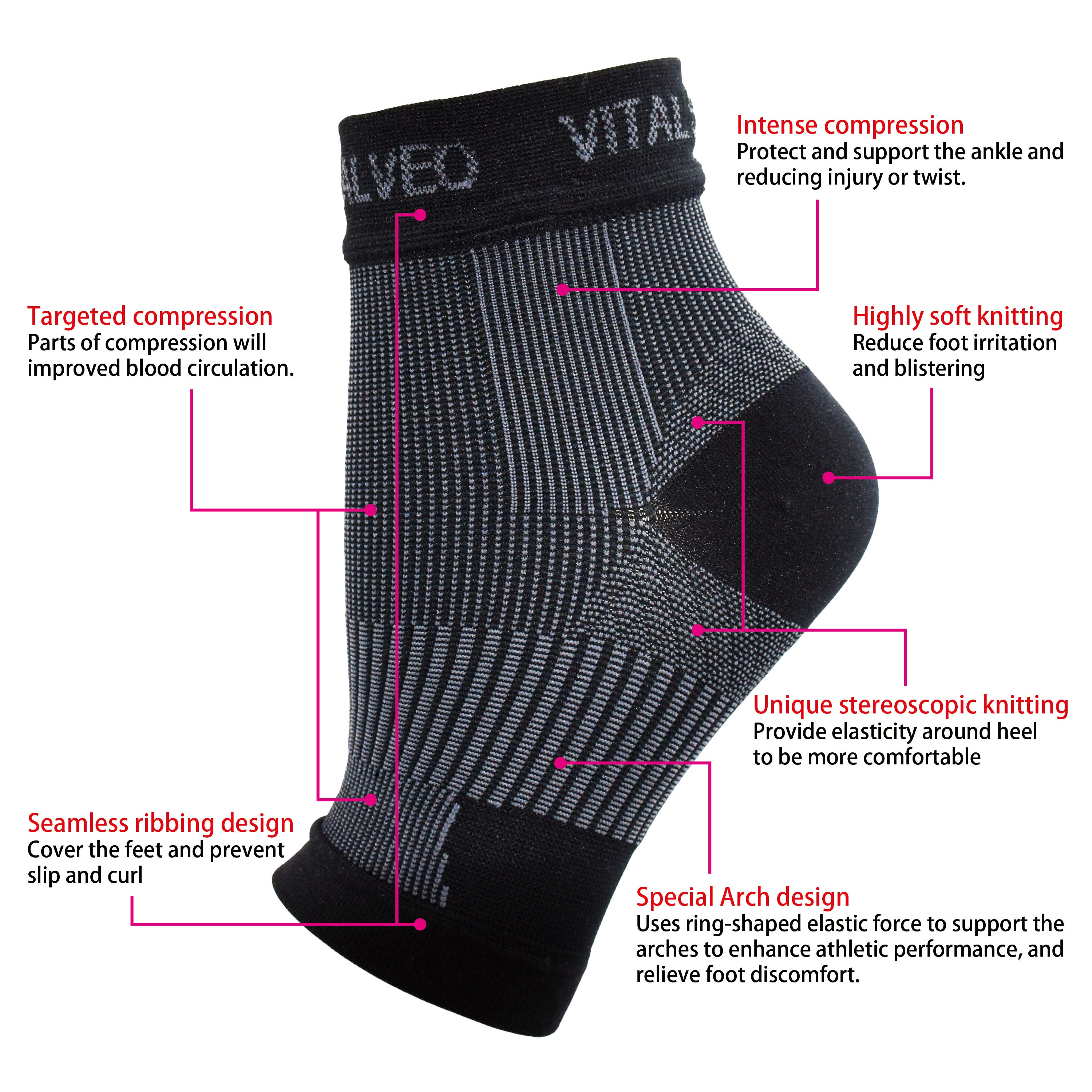 Compression Ultra Light Ankle Support Foot Sleeves (Pair)-Brace-Vital Salveo