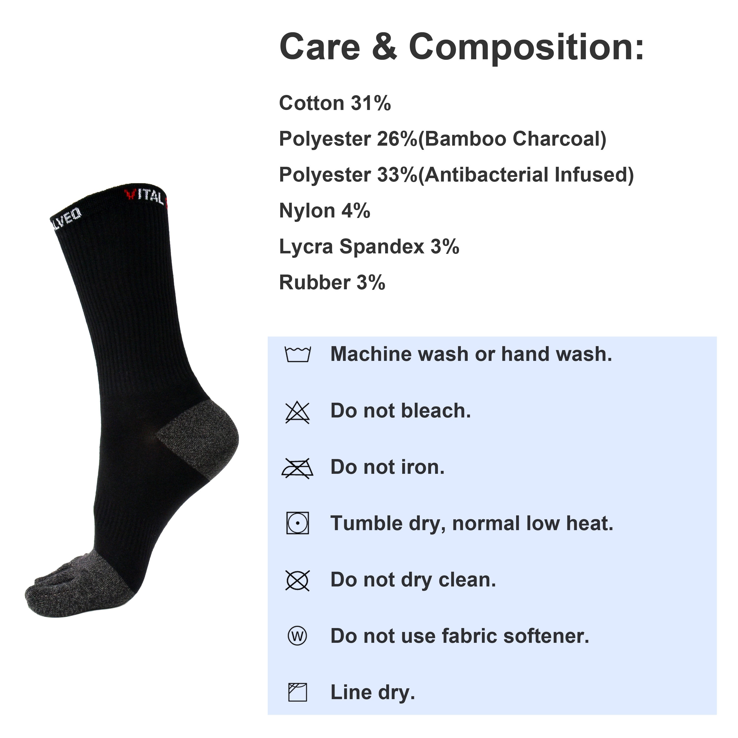 Socks-Toes Athletic Crew Socks - Vital Salveo