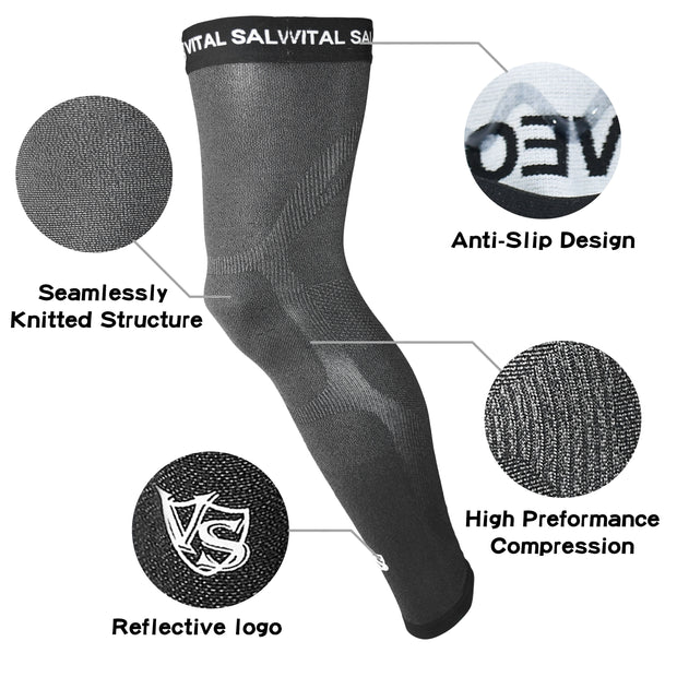 -Recovery Compression Full Leg Sleeve 1 PC (Dark Grey) - Vital Salveo