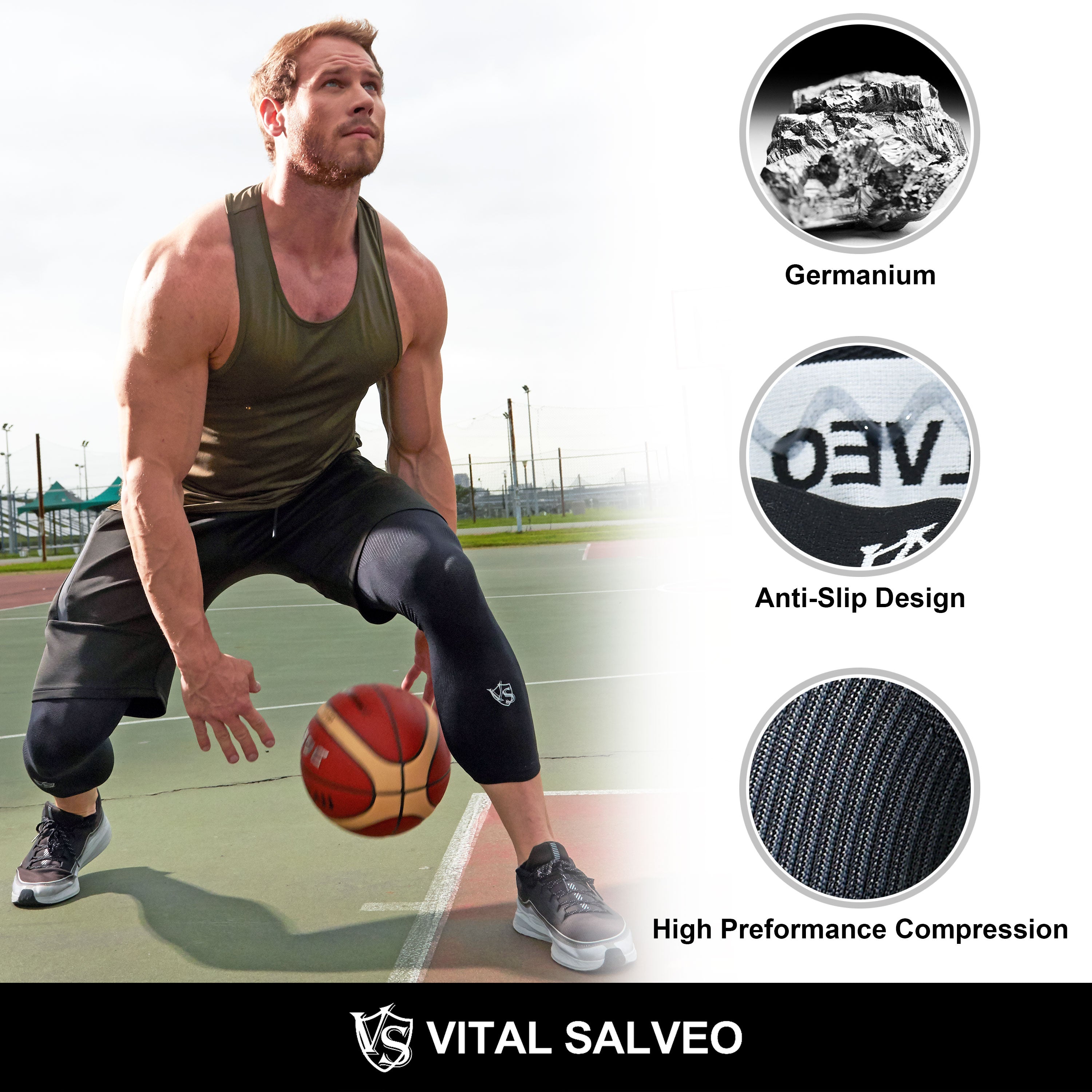 Germanium Long Knee Sleeves (1 Pair) - Vital Salveo